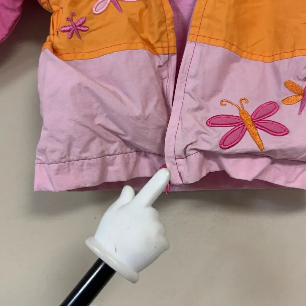 Dragonfly Jacket Girls 2T Pink Orange Color Block Hooded Lightweight Coat School